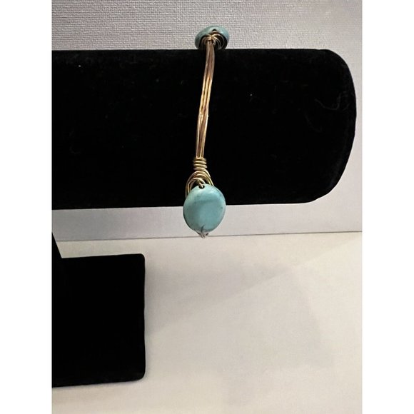 Bourbon and Boweties Copper Wire Wrapped Turquoise Bangle Bracelet Copper Tone - Picture 2 of 6